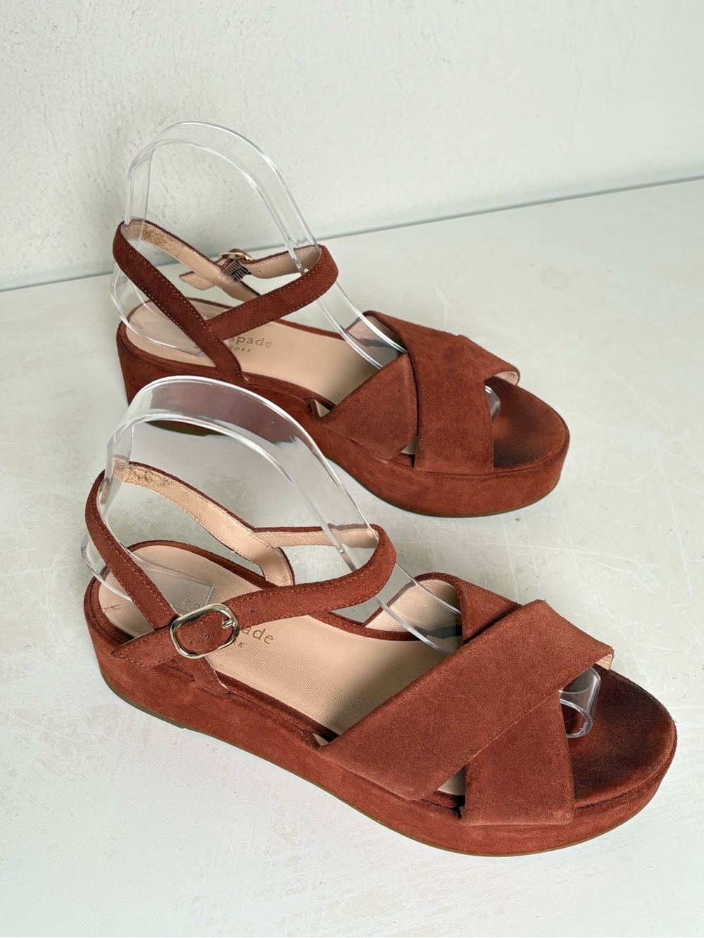 Kate Spade Bunton Suede Flatform Sandals Brown / Dark Tawny 7.5 - Picture 16 of 16